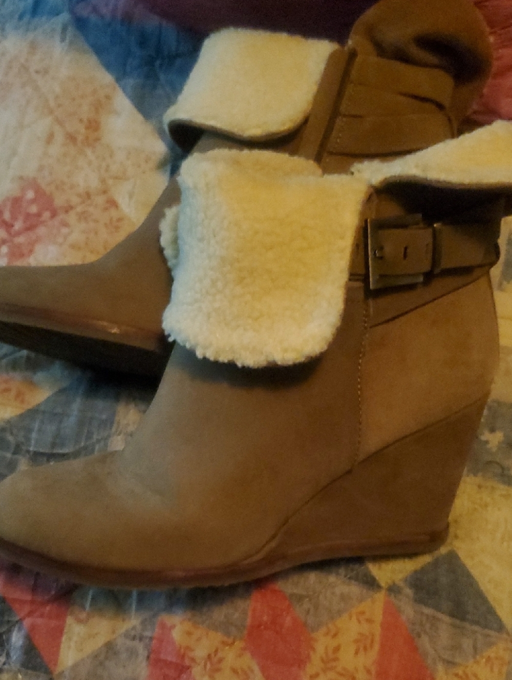 Rocket Dog Tan Wedge Ankle Boots with Shearling Cuff